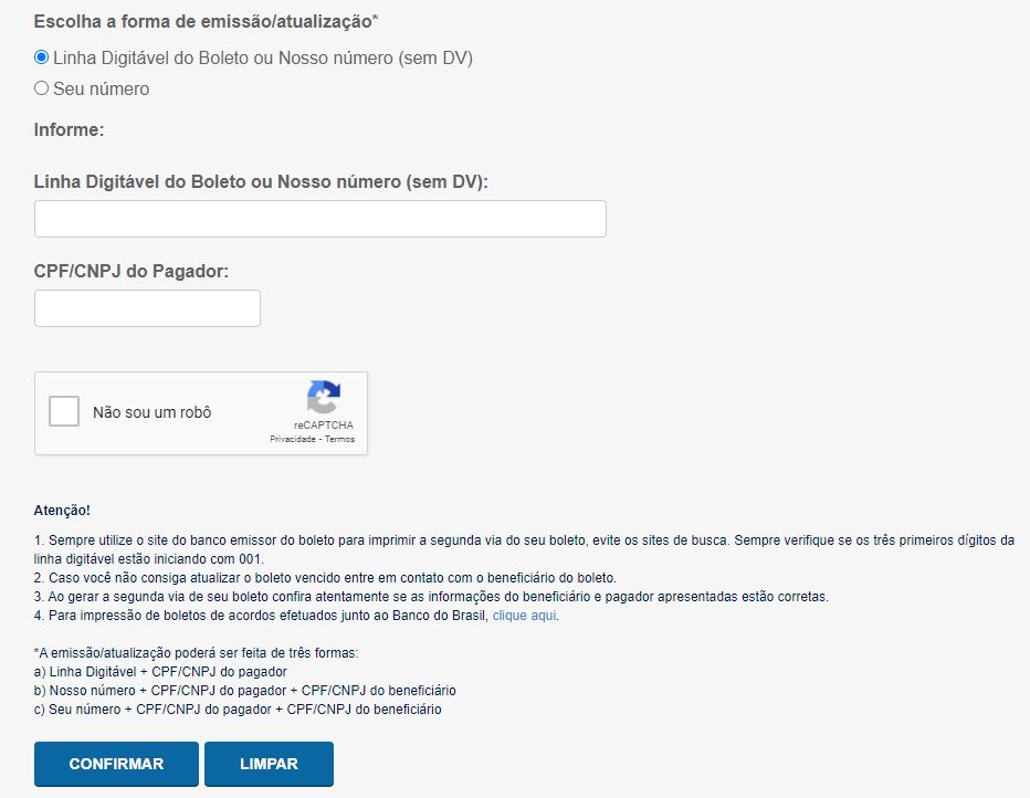 Atualizar Boleto Banco do Brasil pela Internet