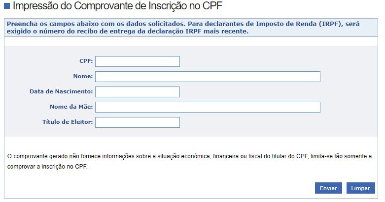 Imprimir CPF de contribuinte que nunca fez declaração IRPF